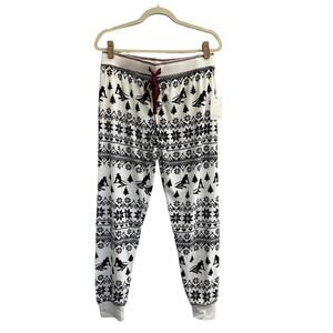 NWT PJ Salvage XS Velour Ski Fair Isle Lounge Jogger Pants Ivory Black #PQ50
